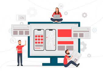 Mobile app development vector concept illustration design. Map navigation. Application design development. Delivery