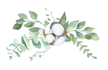Fototapeta na wymiar Watercolor floral illustration collection - green leaf brunches, for wedding stationary, wallpapers, greetings, background. Watercolor Eucalyptus, olive, green leaves. . High quality illustration