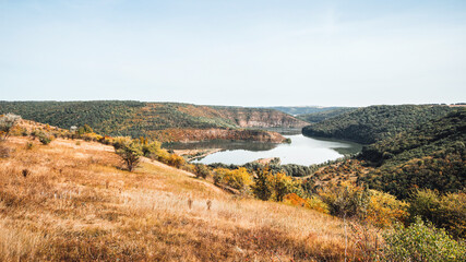 Fototapeta na wymiar Landscape in national nature park Podilski Tovtry, Studenytsia river is tributary of Dnister river