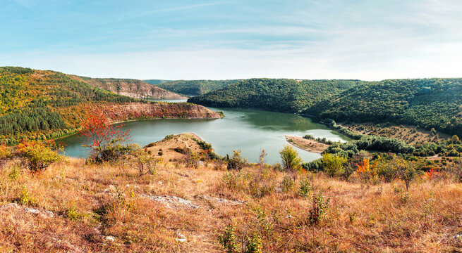 Landscape in national nature park Podilski Tovtry, Studenytsia river is tributary of Dnister river