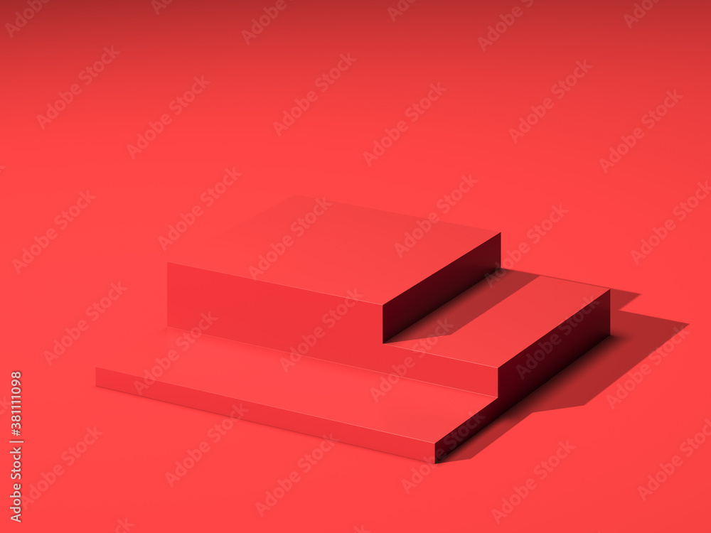 Aufkleber three red blank rectangular showcases with empty space on red background. 3d rendering. minimalism c