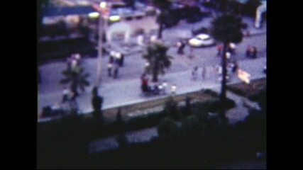 Turkey / Antalya - 1967 Konyaalti Beach - Seaside from hotel room window. Amateur film clip from the 1960's. 