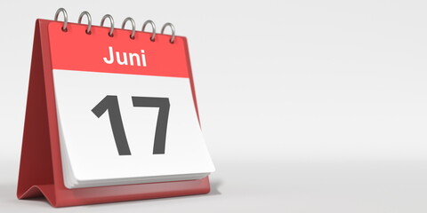 June 17 date written in German on the flip calendar page. 3d rendering