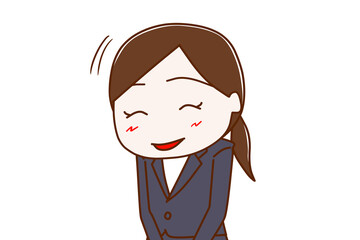にっこりとお辞儀をするスーツ姿の女性