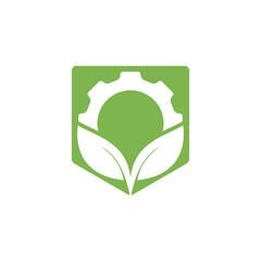 Gear leaf vector logo design. Abstract concept for ecology theme, green eco energy, technology and industry.