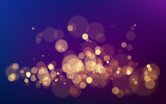 Bokeh effect on dark background. Christmas glowing warm golden glitter element for your design. Vector illustration