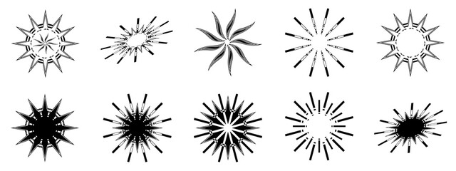 Vector collection of silhouette Sun stars burst sunburst snowflakes creative icons collection, abstract backgrounds wallpaper art graphic design illustration modern style 