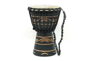 Fotobehang A complete black musical djembe conga drum isolated on a white background. © OLGA