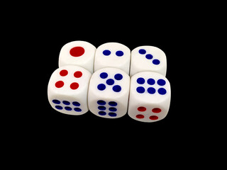 white dice on black background