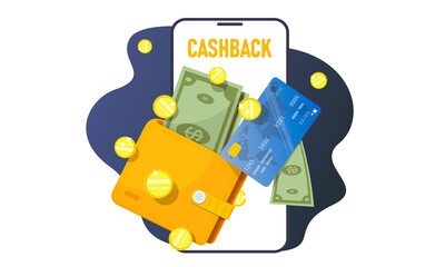 Concept mobile payments for web page. E payment, cash back, cryptocurrency, wallet. Vector illustration