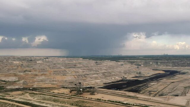 Aerial view of Brown coal excavator in the Hambach opencast mine Germany