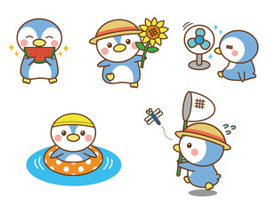 ペンギン　夏　サマー　イラストセット