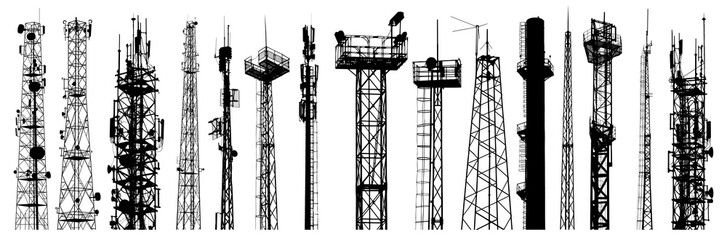 Antenna silhouettes set. Isolated on white background