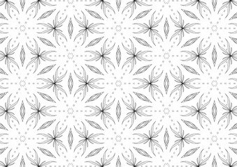 Hand drawn pattern, seamless pattern of abstract nature form, black ink on white background.