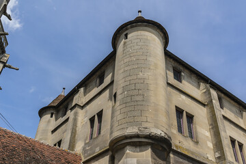 The Old Chapter (Vieux Chapitre) attached to Cathedrale Saint-Etienne Meaux. This 13C building recognizable by its turrets and central staircase. Meaux, metropolitan area of Paris, France.