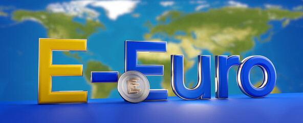 E-Euro concept of european digital currency. elements of this image furnished by NASA