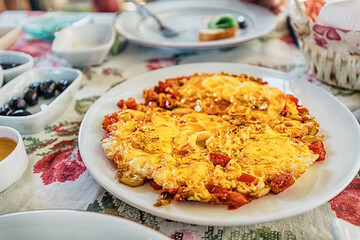 A rustic Turkish Breakfast is served at the hotel in the morning.