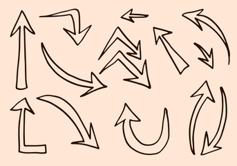 Set of arrow doodle on red background.