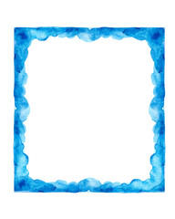 Obraz premium Blue watercolor frame. Beautiful stripe, blue wave. Wavy line. Postcard, card, label with place for your signature and design. Hand draw stripes watercolor.