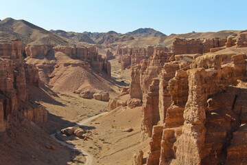 Fototapeta premium Kazakhstan's Sharyn Canyon is the small brother of the Grand Canyon. The valley of castles is the most beautiful part of the Sharyn Canyon.