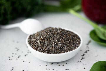 chia seeds in a white bowl close-up