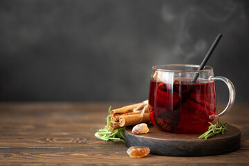 hot hibiscus tea with cinnamon and sugar