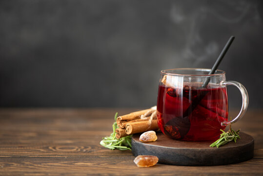 hot hibiscus tea with cinnamon and sugar