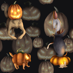 Happy Halloween. Scary Dogs at the Night Party. Seamless pattern. Nightmare - 381125608