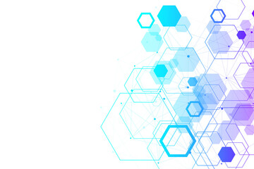 Abstract medical background. DNA research. Hexagonal structure molecule and communication background for medicine, science, technology, illustration.
