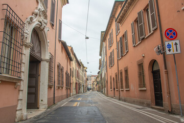 Plakat Street view with medieval buildings in the historical center of Ravenna, Italy