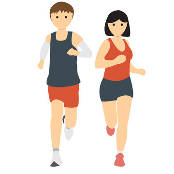 man and woman run together vector