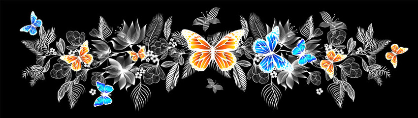 Flower abstraction with butterflies. Vector Illustrated