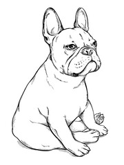Cute sitting french bulldog sketch