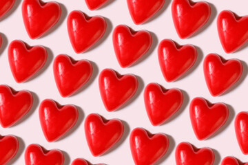 Pattern. Many red hearts on a white background. Valentine's day concept.