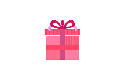 Obraz premium Pink gift box with red ribbon bow, isolated on white. Red Gift Box. Gift box collection with ribbons. Christmas gift icons. Surprise box vector icons in white background. Qixi Festival Bow Gifts boxes