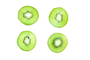 Four pieces of sliced kiwi fruits isolated on white background