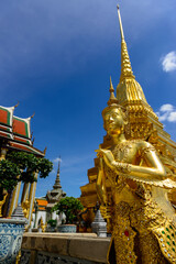 Fototapeta premium Thep Puksee Statue is a mixed creature between a human and a bird, one hand holding a dagger, located at Wat Phra Kaew (Wat Phra Si Rattana Satsadaram), Bangkok, Thailand.