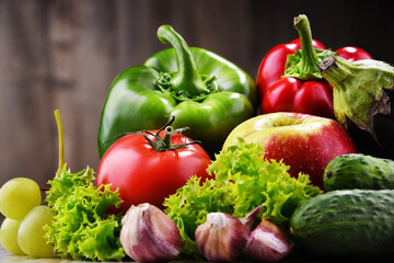 Composition with fresh organic vegetables and fruits