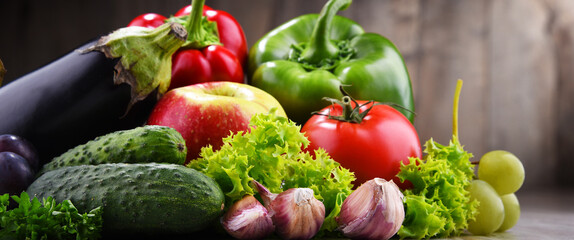 Composition with fresh organic vegetables and fruits