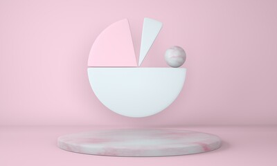 Mockup podium for branding. Light background and marble pedestal with geometric shapes. 3d.