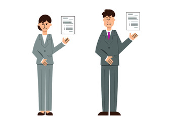 書類を持ったスーツの男女