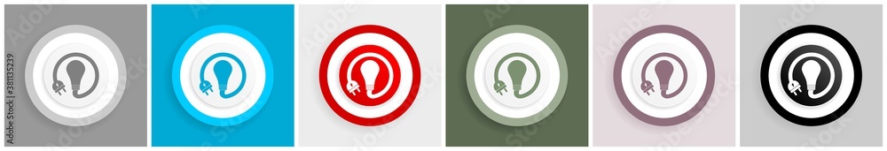 Aufkleber Bulb, innovation, electricity icon set, colorful flat design vector illustrations in 6 options for web design and mobile applications