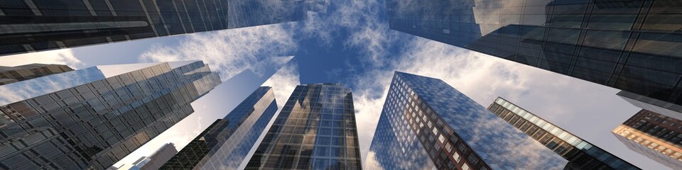 Panorama of beautiful skyscrapers against the sky with clouds. modern high-rise buildings