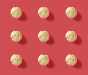 seamless vanilla flavor ice cream ball on a pink background