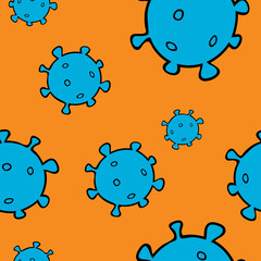 Seamless pattern of isolated cartoon bacteria and viruses. Coronavirus Bacteria Cells COVID-19, hand drawing illustration of 2019-nCoV Covid 19 on white background. Vector flat cartoon illustration