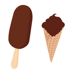 Collection of vector chocolate ice cream illustrations isolated on white