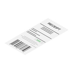 Vector icon sales printed receipt. Bill atm template, cafe or restaurant paper financial check