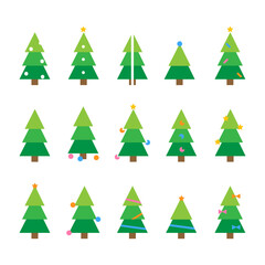 Winter colorful cartoon Christmas tree vector set
