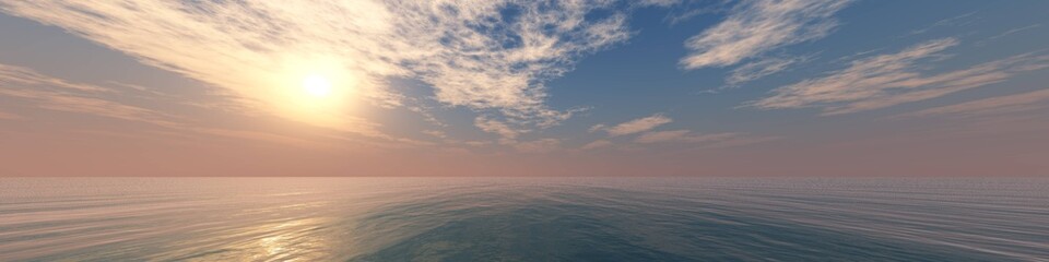 Obraz premium Beautiful panorama of the sea at sunset, sunrise over the ocean, 3D rendering