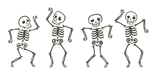 Funny skeletons dancing. Day of Dead, Halloween concept vector illustration